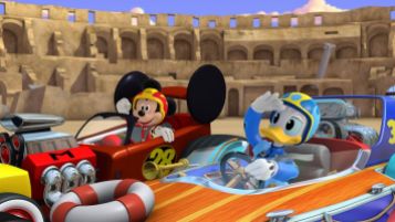 MICKEY AND THE ROADSTER RACERS - "Race for the Rigatoni Ribbon!" - Mickey and the gang compete against Piston Pietro throughout Rome, while a runaway giant meatball chases after Goofy. This episode of "Mickey and the Roadster Racers" airs Monday, January 16 (12:00 - 12:25 P.M. EST) on Disney Junior. (Disney Junior) MICKEY MOUSE, DONALD DUCK